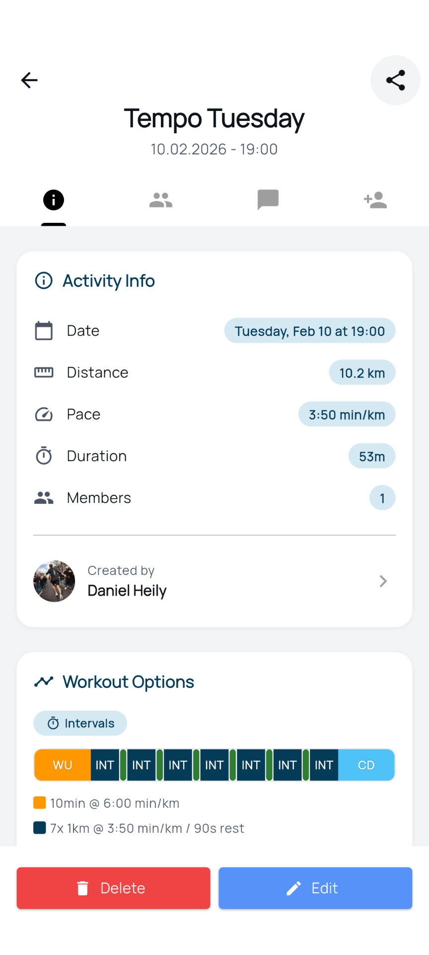 Activity detail view